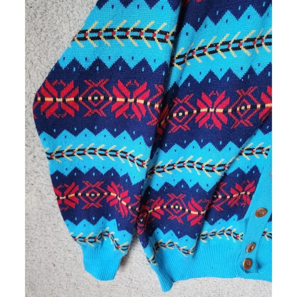 VTG Gibi Western Aztec Striped‎ Button Long Sleeve Cardigan Sweater Size Large